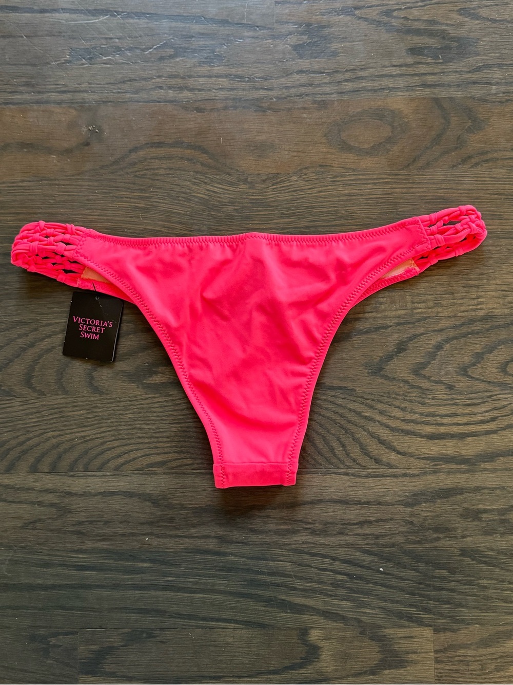 Victoria’s Secret Swim Neon Pink Bikini Bottom with Braided Sides medium nwt - Picture 2 of 4